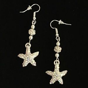 Silver Sparkle Starfish Dangle Earrings